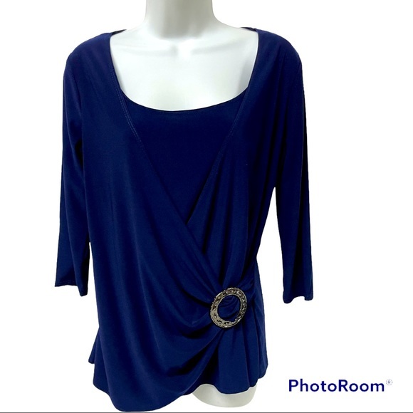 Jason Maxwell Wrap Blouse Cobalt Blue 3/4 sleeves L - Picture 1 of 9